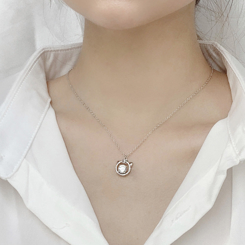 925 Sterling Silver Tiger Zodiac Pendant Necklace with 1ct Moissanite Cross Chain Women's Original Design Jewelry