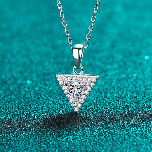 925 Sterling Silver Triangle Cluster Pendant Necklace - 0.5CT/1CT Moissanite PT950-Plated Chain