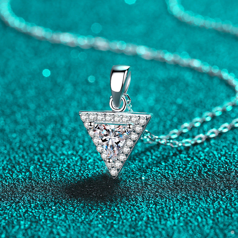 925 Sterling Silver Triangle Cluster Pendant Necklace - 0.5CT/1CT Moissanite PT950-Plated Chain