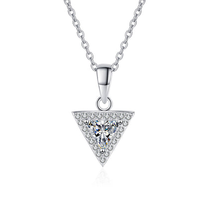 925 Sterling Silver Triangle Cluster Pendant Necklace - 0.5CT/1CT Moissanite PT950-Plated Chain