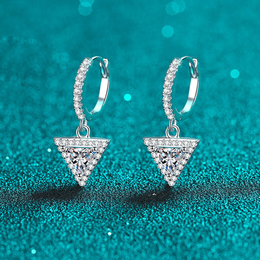 925 Sterling Silver Triangle Moissanite Huggie Hoop Earrings - PT950 Gold Plated (1CT-2CT Options)
