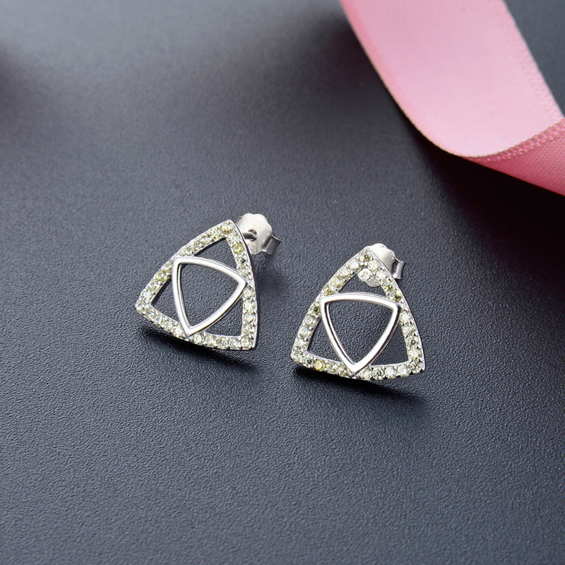 925 Sterling Silver Triangle Stud Earrings - Electroplated Orange/White/Light Yellow CZ Korean Style Geometric Earrings for Women with Plastic Ear Stoppers