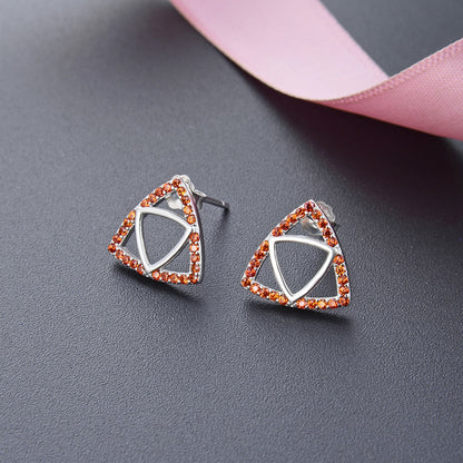 925 Sterling Silver Triangle Stud Earrings - Electroplated Orange/White/Light Yellow CZ Korean Style Geometric Earrings for Women with Plastic Ear Stoppers