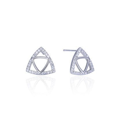 925 Sterling Silver Triangle Stud Earrings - Electroplated Orange/White/Light Yellow CZ Korean Style Geometric Earrings for Women with Plastic Ear Stoppers