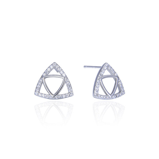 925 Sterling Silver Triangle Stud Earrings - Electroplated Orange/White/Light Yellow CZ Korean Style Geometric Earrings for Women with Plastic Ear Stoppers
