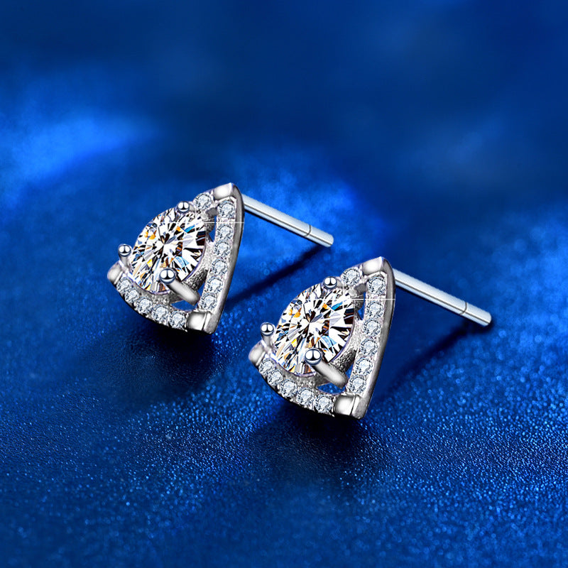 925 Sterling Silver Triangle Stud Earrings with 0.5ct Moissanite - White Gold Plated Trendy Geometric Jewelry for Women
