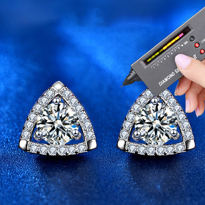 925 Sterling Silver Triangle Stud Earrings with 0.5ct Moissanite - White Gold Plated Trendy Geometric Jewelry for Women