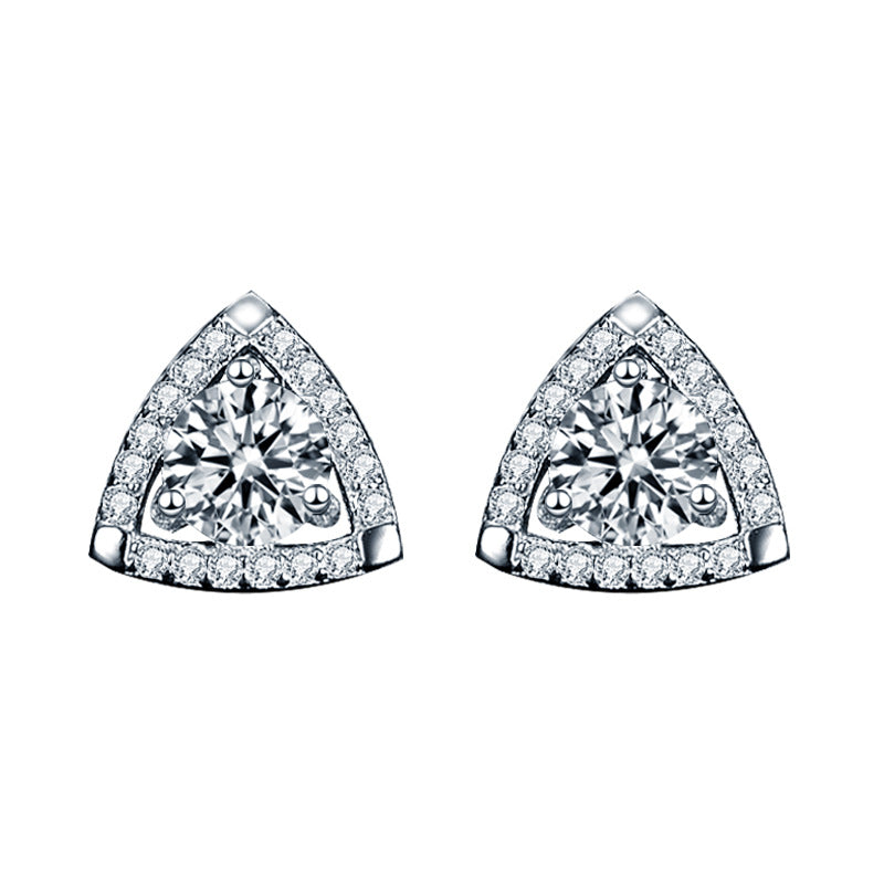 925 Sterling Silver Triangle Stud Earrings with 0.5ct Moissanite - White Gold Plated Trendy Geometric Jewelry for Women