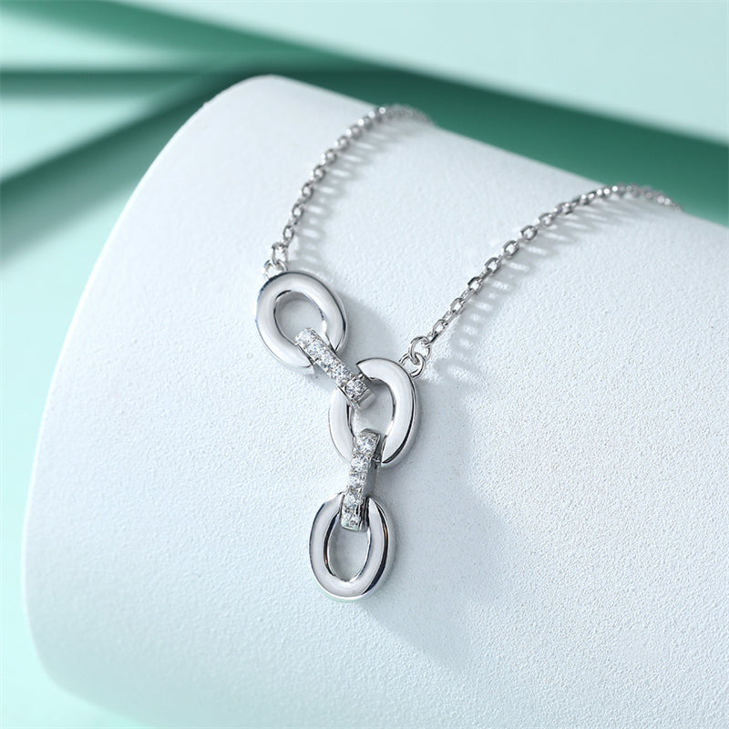 925 Sterling Silver Triple Circle Pendant Necklace - Geometric Zirconia Layering Chain for Women