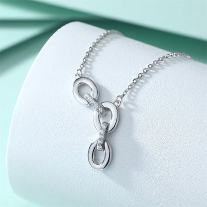 925 Sterling Silver Triple Circle Pendant Necklace - Geometric Zirconia Layering Chain for Women