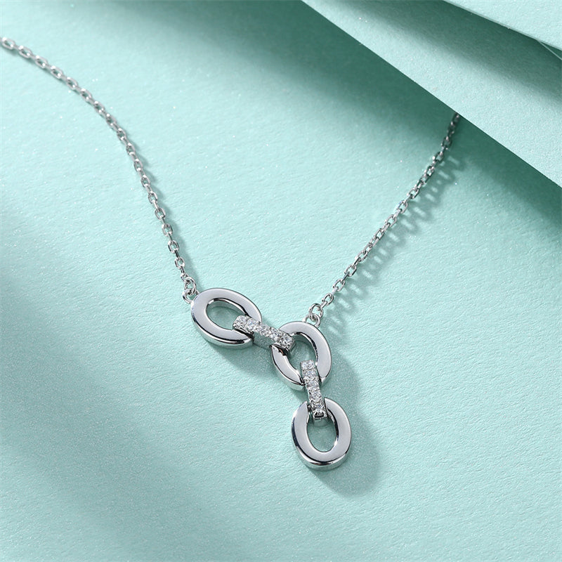 925 Sterling Silver Triple Circle Pendant Necklace - Geometric Zirconia Layering Chain for Women