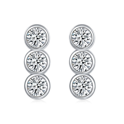 925 Sterling Silver Triple Zircon Stud Earrings – Elegant Beaded Row Design