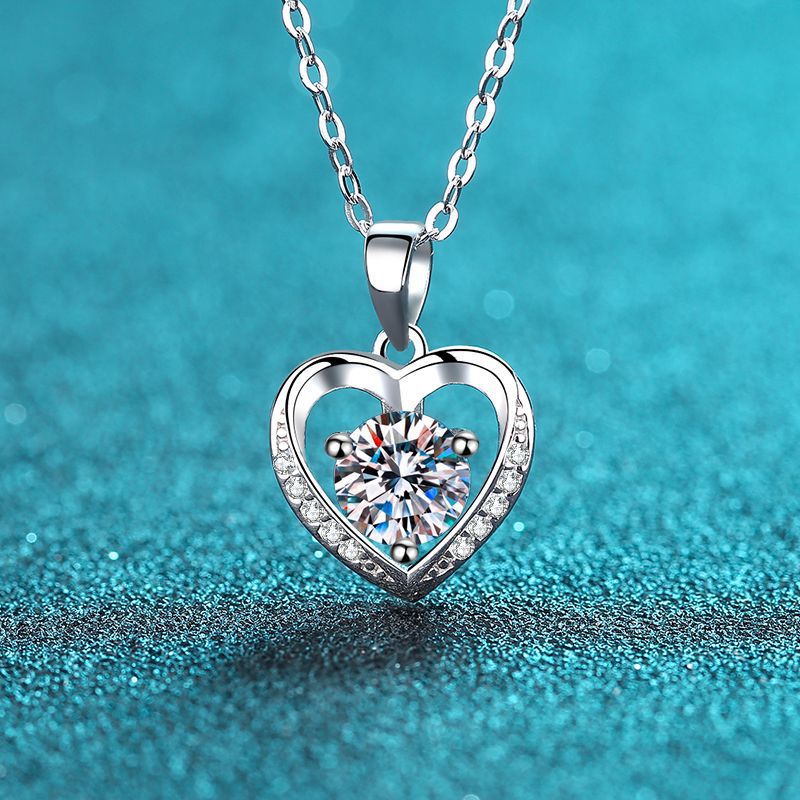 925 Sterling Silver "True Love" Heart Pendant Necklace - 1CT/2CT Moissanite Trendy Chain