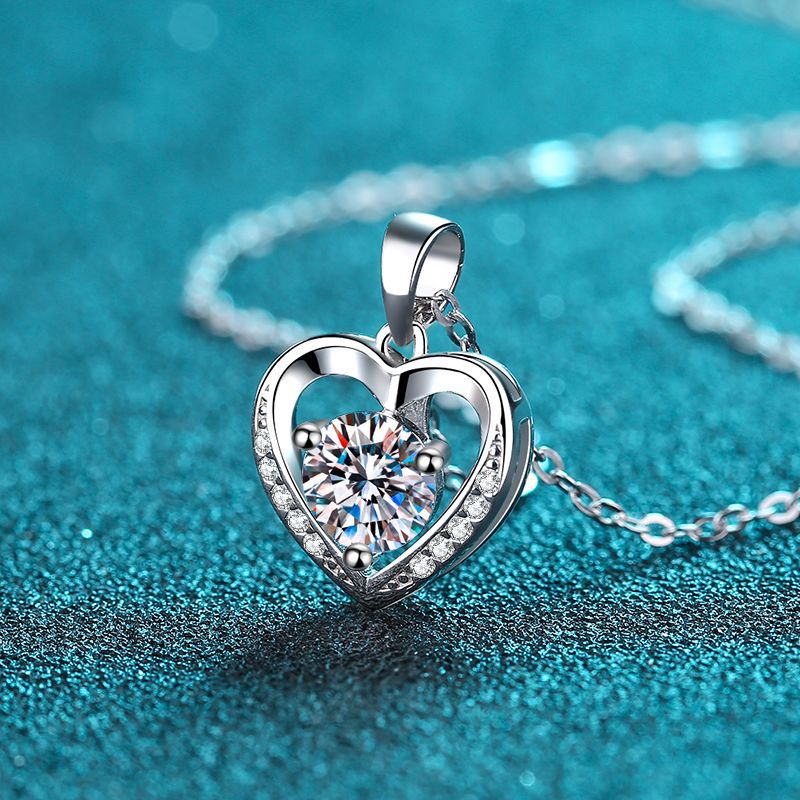925 Sterling Silver "True Love" Heart Pendant Necklace - 1CT/2CT Moissanite Trendy Chain