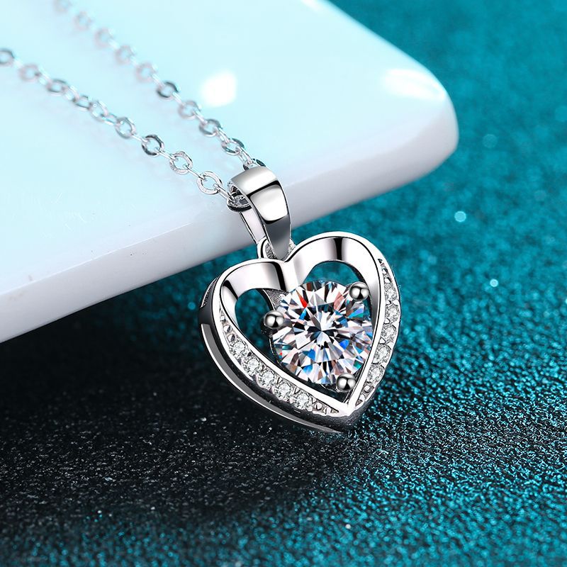 925 Sterling Silver "True Love" Heart Pendant Necklace - 1CT/2CT Moissanite Trendy Chain