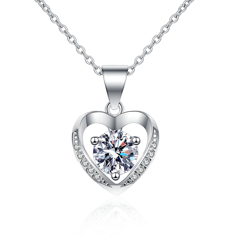 925 Sterling Silver "True Love" Heart Pendant Necklace - 1CT/2CT Moissanite Trendy Chain