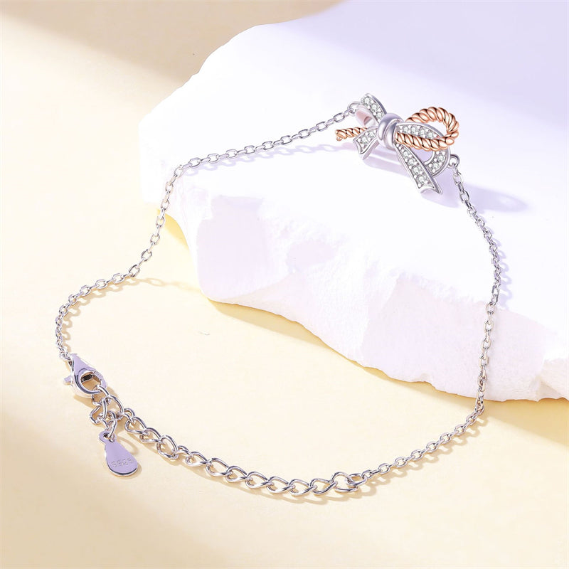 925 Sterling Silver Twist Bow Bracelet - Elegant Pavé Zirconia Jewelry