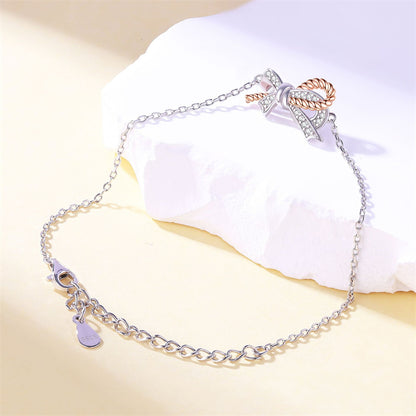 925 Sterling Silver Twist Bow Bracelet - Elegant Pavé Zirconia Jewelry