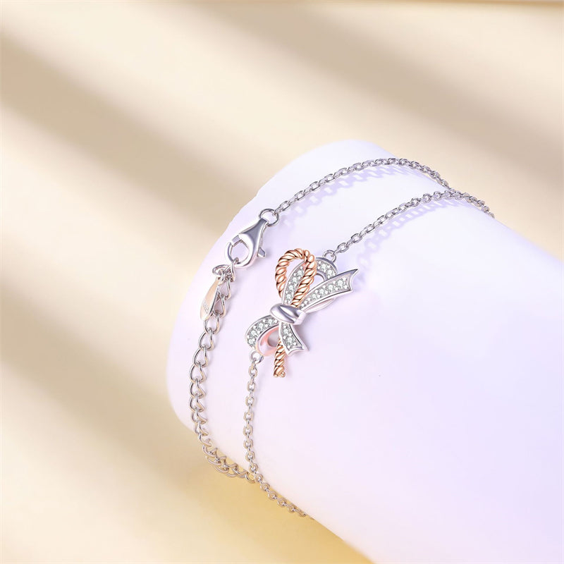 925 Sterling Silver Twist Bow Bracelet - Elegant Pavé Zirconia Jewelry