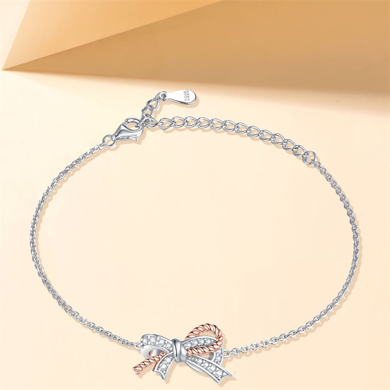 925 Sterling Silver Twist Bow Bracelet - Elegant Pavé Zirconia Jewelry