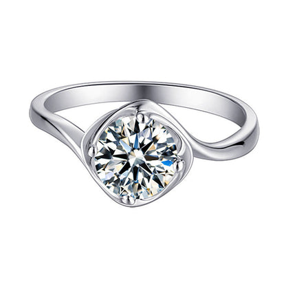 925 Sterling Silver Twisted Shank Moissanite Ring - Six-Prong Engagement Jewelry