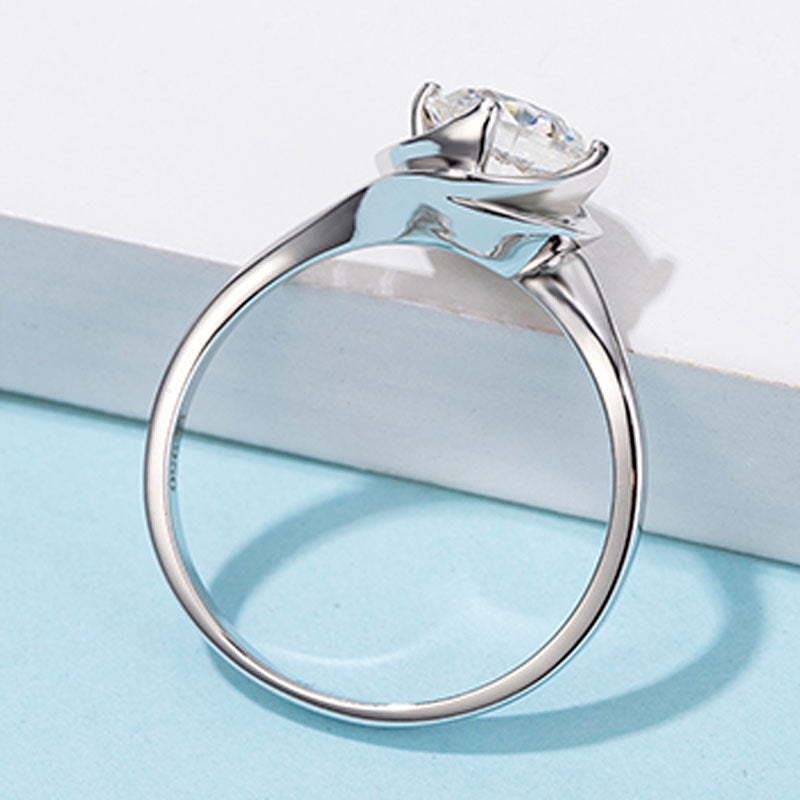 925 Sterling Silver Twisted Shank Moissanite Ring - Six-Prong Engagement Jewelry