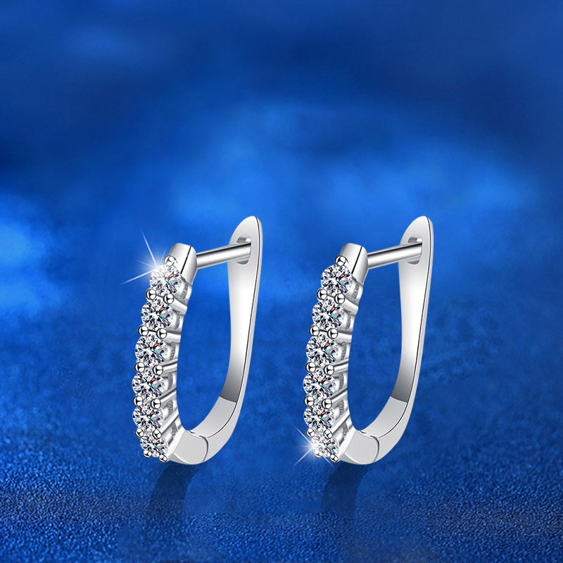 925 Sterling Silver U-Shaped Hoop Earrings with 0.03ct Moissanite White Gold Plated Minimalist Jewelry for Women