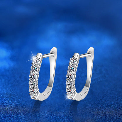 925 Sterling Silver U-Shaped Hoop Earrings with 0.03ct Moissanite White Gold Plated Minimalist Jewelry for Women