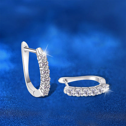 925 Sterling Silver U-Shaped Hoop Earrings with 0.03ct Moissanite White Gold Plated Minimalist Jewelry for Women