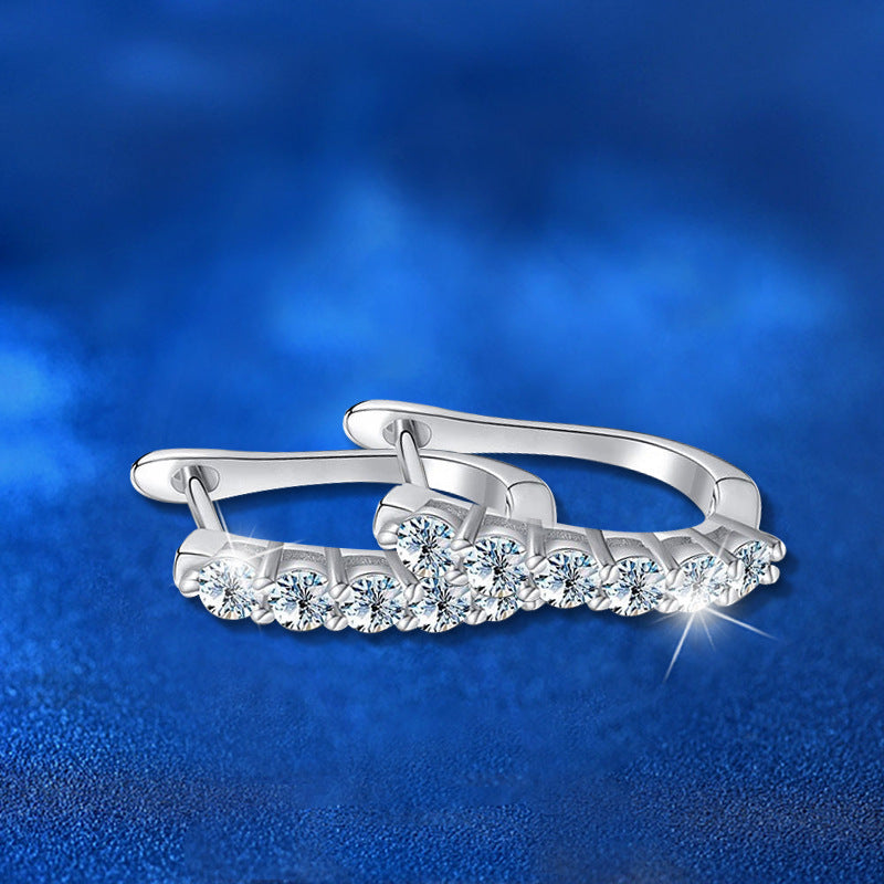 925 Sterling Silver U-Shaped Hoop Earrings with 0.03ct Moissanite White Gold Plated Minimalist Jewelry for Women