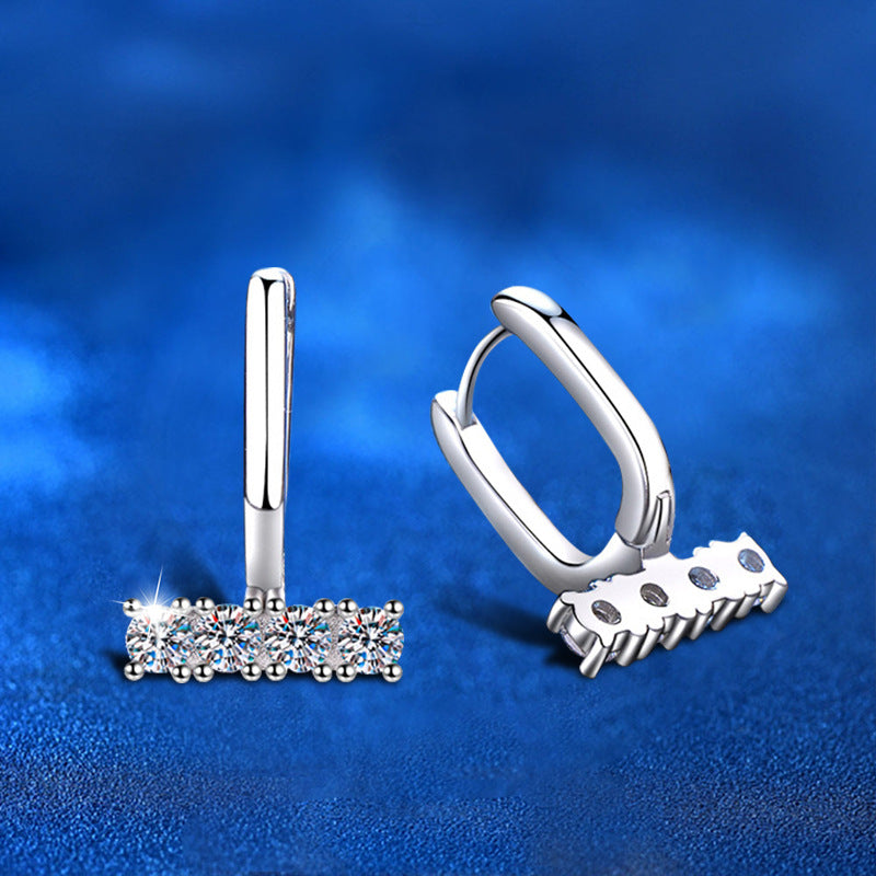 925 Sterling Silver U-Shaped Hoop Earrings with 0.1ct Moissanite Instagram Style Geometric Jewelry for Women