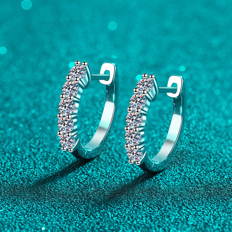 925 Sterling Silver U-Shaped Huggie Earrings - PT950 Gold Plated with 1CT Moissanite