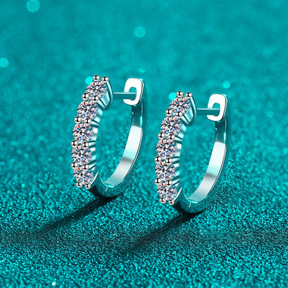 925 Sterling Silver U-Shaped Huggie Earrings - PT950 Gold Plated with 1CT Moissanite