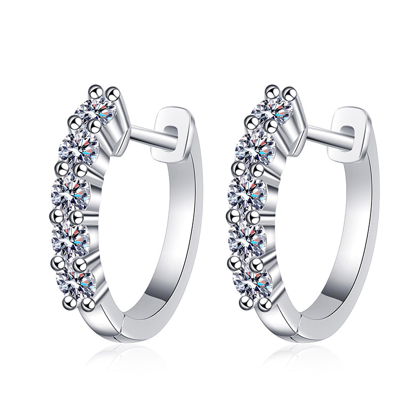 925 Sterling Silver U-Shaped Huggie Earrings - PT950 Gold Plated with 1CT Moissanite