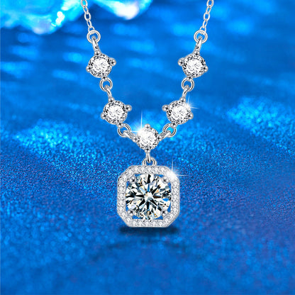 925 Sterling Silver U-Shaped Pendant Multi-Layer Necklace with 2ct Moissanite and Fringe Cross Chain Women's Rhodium Plated Luxury Jewelry