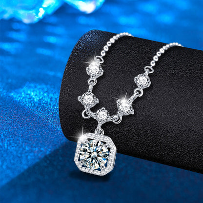 925 Sterling Silver U-Shaped Pendant Multi-Layer Necklace with 2ct Moissanite and Fringe Cross Chain Women's Rhodium Plated Luxury Jewelry