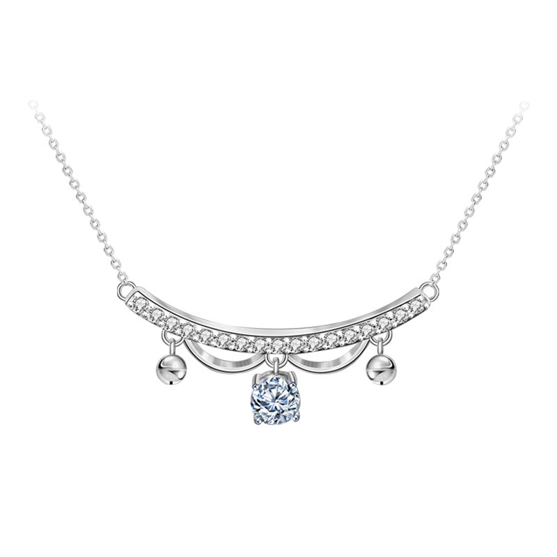 925 Sterling Silver U-Shaped Pendant Necklace with 0.5ct Moissanite & Adjustable Cross Chain