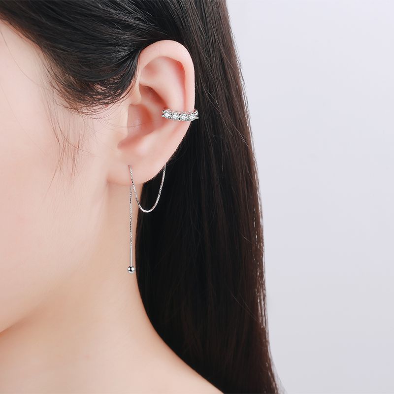 925 Sterling Silver U-Shaped Threader Earrings with 0.8ct Moissanite – Secure & Elegant Camellia & Tree Design