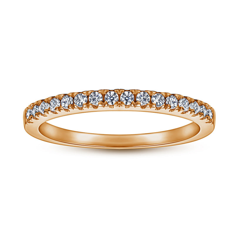 925 Sterling Silver V-Shape Stackable Ring for Women-Elegant White Gold/Rose Gold Plated, Half Diamond, Dainty Korean Style, Size 5-10