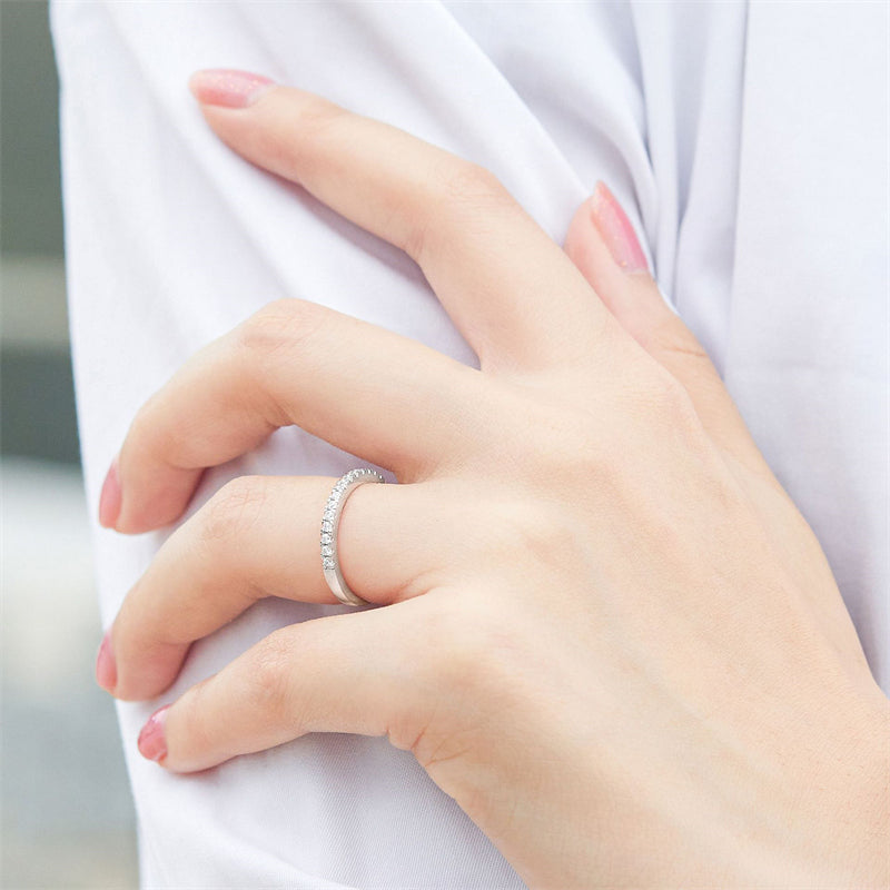 925 Sterling Silver V-Shape Stackable Ring for Women-Elegant White Gold/Rose Gold Plated, Half Diamond, Dainty Korean Style, Size 5-10