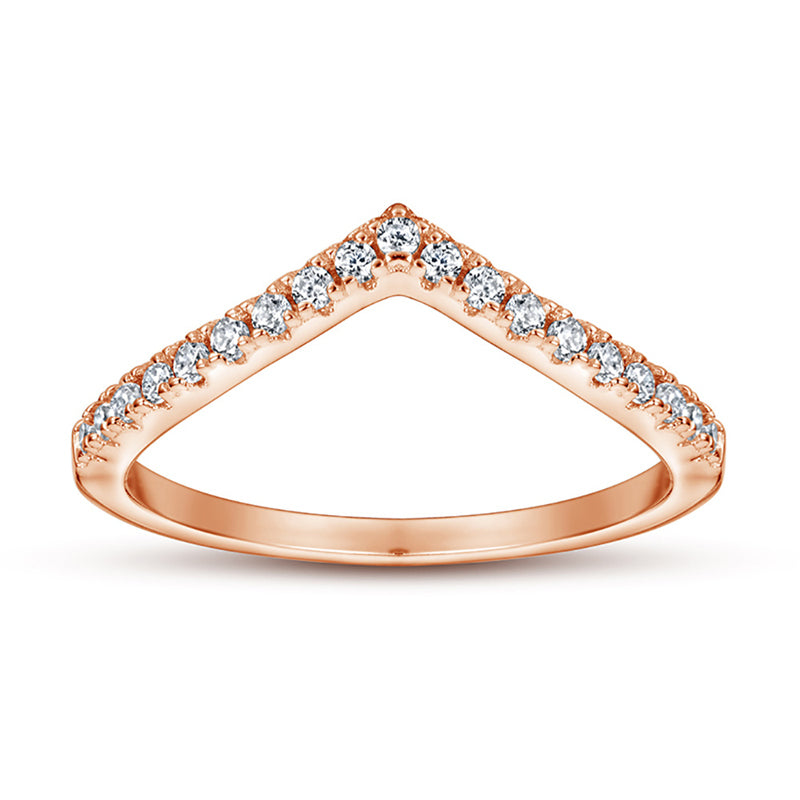 925 Sterling Silver V-Shape Stackable Ring for Women-Elegant White Gold/Rose Gold Plated, Half Diamond, Dainty Korean Style, Size 5-10