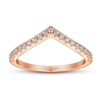 925 Sterling Silver V-Shape Stackable Ring for Women-Elegant White Gold/Rose Gold Plated, Half Diamond, Dainty Korean Style, Size 5-10