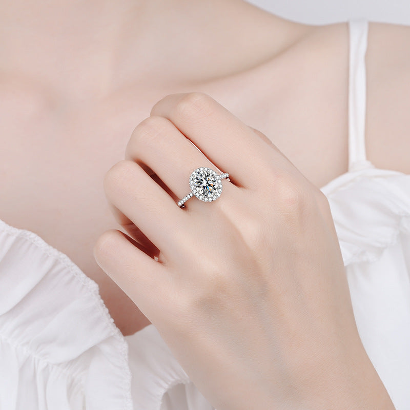 925 Sterling Silver Vintage-Inspired Oval Moissanite Engagement Ring for Women