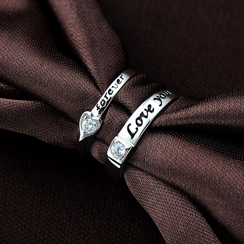 925 Sterling Silver Vintage Heart Couple Rings with Zircon White Gold Plated Romantic Love Bands for Couples