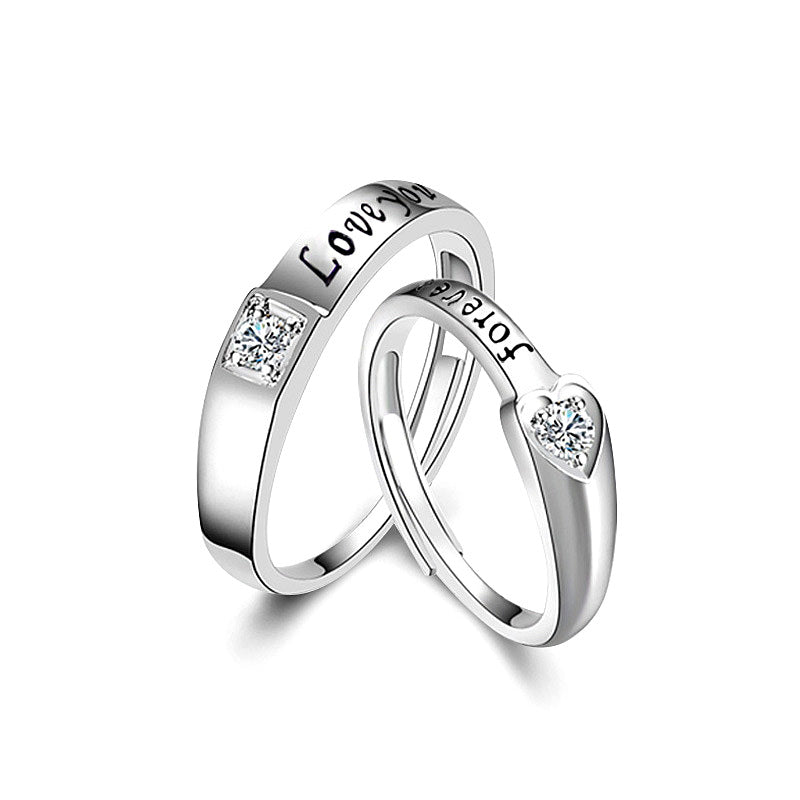 925 Sterling Silver Vintage Heart Couple Rings with Zircon White Gold Plated Romantic Love Bands for Couples