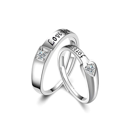 925 Sterling Silver Vintage Heart Couple Rings with Zircon White Gold Plated Romantic Love Bands for Couples