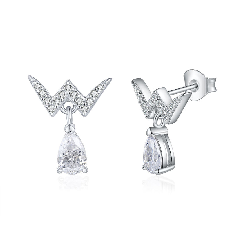 925 Sterling Silver W Letter Earrings for Women Elegant Tassel Dangle Earrings with Zircon Accents White Gold Plated