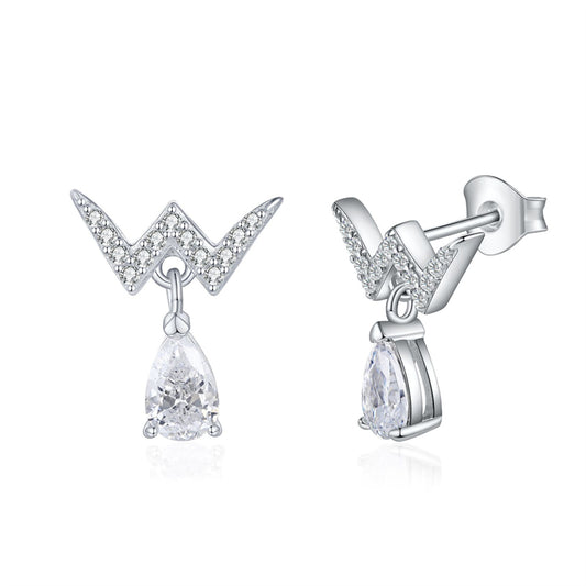 925 Sterling Silver W Letter Earrings for Women Elegant Tassel Dangle Earrings with Zircon Accents White Gold Plated