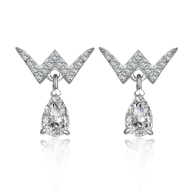925 Sterling Silver W Letter Earrings for Women Elegant Tassel Dangle Earrings with Zircon Accents White Gold Plated