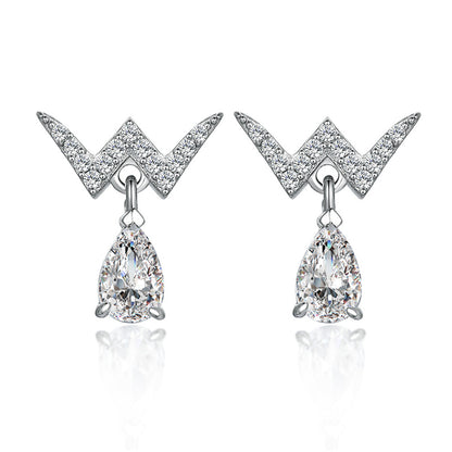 925 Sterling Silver W Letter Earrings for Women Elegant Tassel Dangle Earrings with Zircon Accents White Gold Plated